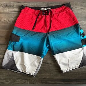 Billabong Platinum Red, Blue, and White Board Shorts